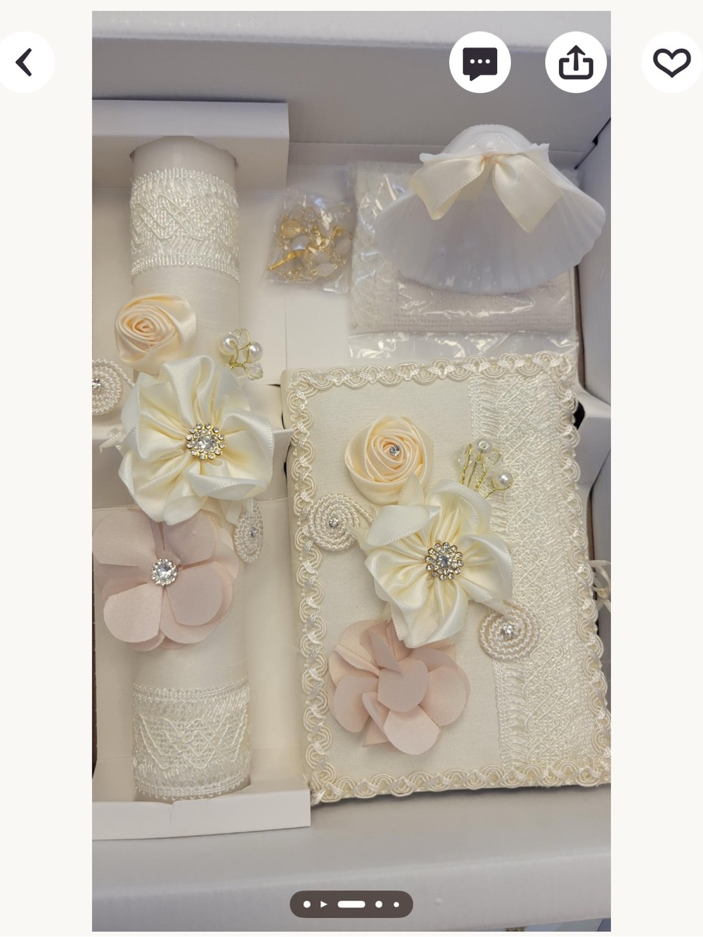 Hand Crafted Ivory and Blush Floral Keepsake Set